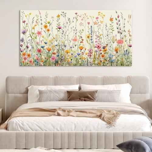 HPINUB Colorful Flower Framed Canvas Wall Art Set, Watercolor Daisy Floral Wall Decor, Wildflower Green Leaf Wall Painting, Multicolour Botanical Art Print for Living Room, Bedroom, Office - 20x40