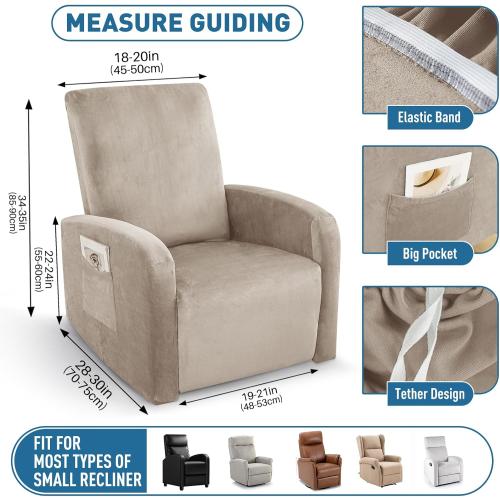 ZNSAYOTX 2026 Velvet Small Recliner Cover 3-Piece, Luxury Plush Recliner Chair Covers with Elastic Band & Ties Stay in Place, Stretch Reclining Slipcover for Lazy Boy Soft Washable (Khaki)
