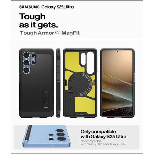Spigen for Galaxy S25 Ultra Case, Tough Armor MagFit [Kickstand] [Compatible with MagSafe] [Military-Grade Protection] - Black