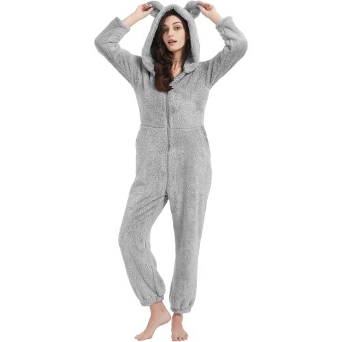Flygo Womens Onesies Pajamas One Piece Hooded Adult Pajama Jumpsuit Winter Fuzzy Sleepwear
