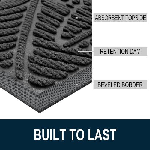 Colorxy Waterproof Doormat, Sturdy Natural Rubber Front Indoor Mat, Non Slip Low Profile Indoor Outdoor Door Mats, Stain and Fade Resistant Floor Mat, Easy Clean Patio Entrance Mat, 47x32, Light Grey