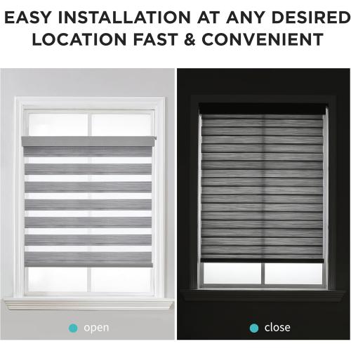 Joydeco No Drill Zebra Blinds for Windows, Cordless Day & Night Dual Sheer Roller Shades, Easy Installation, Free-Stop Lift System, Light Filtering Privacy Blinds for Home(Grey,22 W x 75 H)