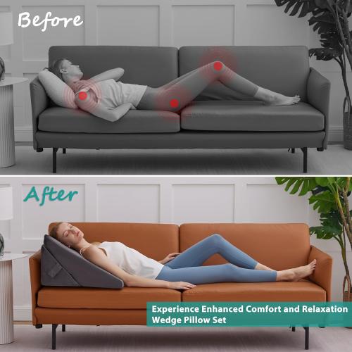 Bedluxe Wedge Pillow for Sleeping, Adjustable 9&12 Inch Foldable Bed Wedge Pillow Set, Orthopedic Memory Foam Triangle Pillows Wedge, 7-in-1 Elevated Pillows for Leg and Back Support, Velvet
