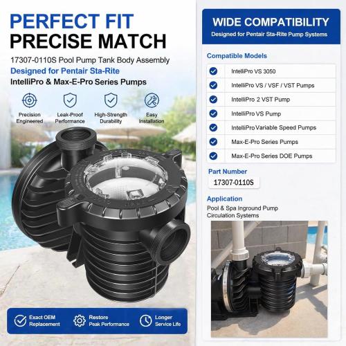 17307-0110S Pool Pump Tank Body Assembly fits for Pentair Sta-Rite IntelliPro VS, VSF, VST & Max-E-Pro Series Pumps, Trap Body Housing Replacement with Basket, Drain Plugs & Lid for Pool Spa Pumps