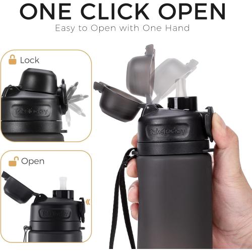 TakeToday Collapsible Water Bottles 20oz (600mL), Foldable Platinum Silicone Travel Water Bottle with Straw & Carry Strap, Leak-Resistant Screw Lid, Wide Mouth, BPA-Free for Hiking, Camping, Travel