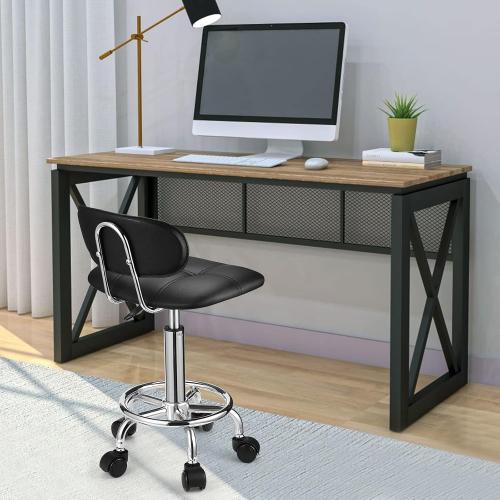 Square Rolling Stools with Backrest Height Adjustable Swivel Stool with Wheels Black