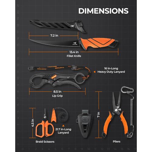 KastKing SteelStream Fishing Tool Set, Fishing Gear - Corrosion Resistant Fishing Pliers, Fillet Knife, Fishing Scissors, Fish Lip Gripper, Multi-Functional Jaw, Fishing Gifts for Men