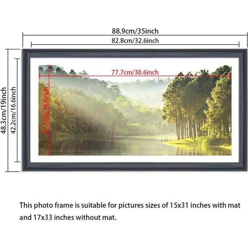 17x33 Picture Frame Solid Wood Black, Display 15x31 (With mat) or 17x33 (Without mat) Photos, Poster, Painting,Puzzles (X23B1733W1531)