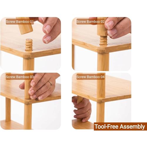 GOGOGO 3-Tier Bamboo Freestanding Shelf | Tool-Free,150lb,Multifunctional Small Bookcase Wood Shelf for Bathroom, Kitchen, Office (Natural, 9.0“H（3 Tier Heightened)