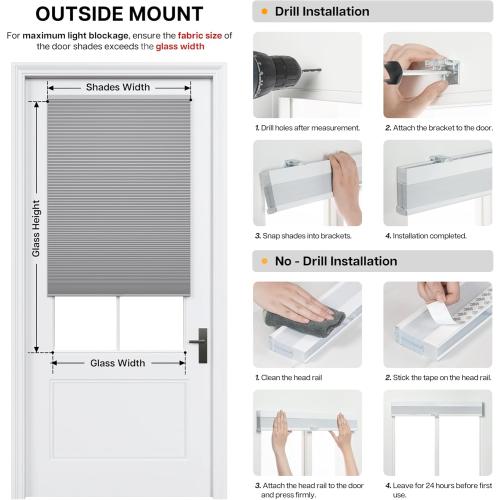 LazBlinds Cordless Cellular Shades for French Doors, No Drill French Door Blinds for Privacy, Blackout Light Blocking Honeycomb Shades for Sliding Doors Front Door Patio, 1 Pack, 26 W x 78 H, White