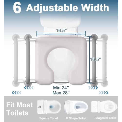 Raised Toilet Seat with Handles, 400 LBS Toilet Seat Risers for Seniors with Adjustable Height & Width, FSA HSA Eligible Handicap Elevated Toilet Riser Fit Any Toilet, Gray