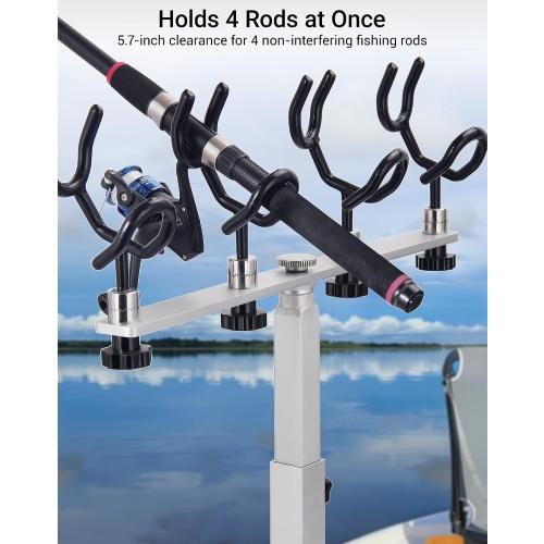 Crappie Rod Holder System for Boat Track Mount, 4-Rod Adjustable Spider Rig Holder, Marine Aluminum & Stainless Steel, Fits Most Standard Track Systems