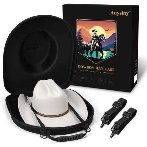 Anysiny Cowboy Hat Box for Travel-Crush Proof Hat Travel Case for Cowboy Hats Holder Storage Box Organizer Cap Carrier with Adjustable Carry Strap