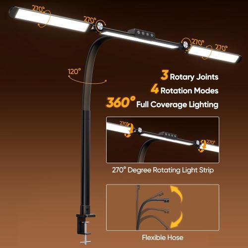 Large Desk Lamps for Home Office, 39.3 Architect Desk Lamp with Clamp, 24W Ultra Bright LED Desk Light Stepless Dimming Eye-Caring Office Desk Lamp for Study Work