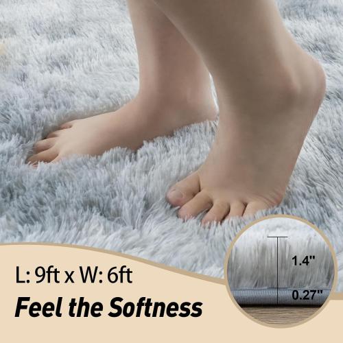 6x9 Rugs for Living Room, Large Fluffy Area Rugs for Bedroom, Soft Carpet Shag Kids Room Rug, Non-Slip Fuzzy Rugs Indoor (Grey Tie-Dyed, 6ft x 9ft)