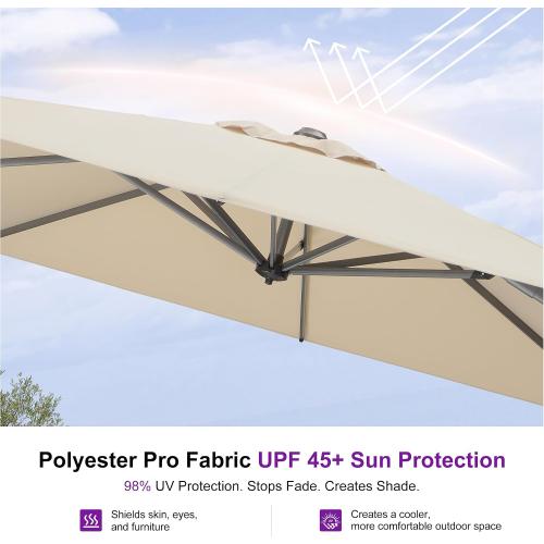 PURPLE LEAF Patio Umbrella with Base Outdoor 10' x 10' 360° Rotation Beige | One-Hand Adjustment, Withstand Winds, Steady frame in gusts, Smooth 360° Rotation, Rock Solid Stability, 30-Minute Setup