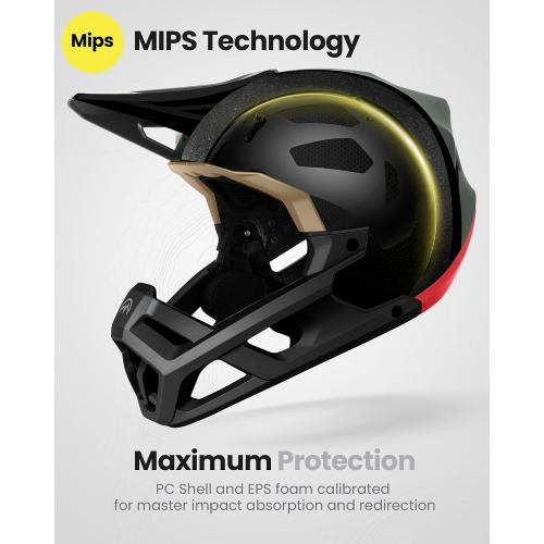Size large OutdoorMaster MIPS Full Face Mountain Bike Helmet for Men & Women - Two Removable Chin Pad, Ventilation Lightweight - Racing Downhill DH BMX MTB Helmet