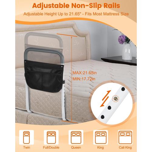 Bed Rails for Elderly Adults Safety - Adjustable Bed Assist Rail for Seniors - Stable Bed Side Rails Handle Support Bar Beds Guard Rail with Storage Bag & Fixing Strap, Fit King Queen Full Twin