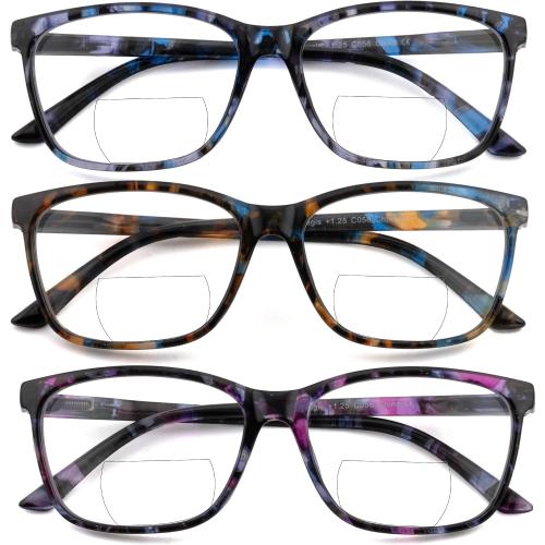 Bifocal Reading Glasses Women Clear Top Eyeglasses,Pattern Print Stylish Ladies Readers Spring Hinge