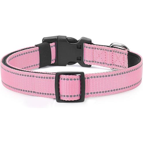 Reflective Dog Collar Padded with Soft Neoprene Breathable Quick Release Basic Dog Collars for Medium Dogs Pink Girl