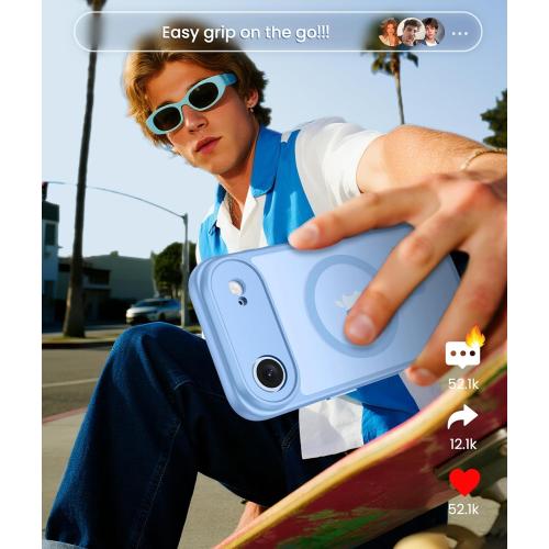 FNTCASE for iPhone Air Case: [Compatible with Magsafe] Translucent Matte Cases with [Full Camera Protection] [Screen Protector] Military Grade Shockproof Protective Phone Cover - Light Blue