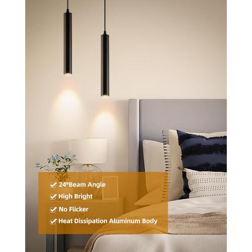 Modern LED Pendant Light, 10W Dimmable Ceiling Hanging Spotlight Fixture Black Minimalist Aluminum Pendant Lighting for Kitchen Island, Bar Counter, Bedroom, 4000K, ETL Listed, Pack of 1