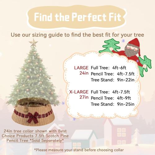 OIAHOMY Christmas Tree Collar, Wicker Holiday Tree Skirt & Stand Base Cover,Paper Rope Christmas Decor with a Bow Tie, Natural-27 inch