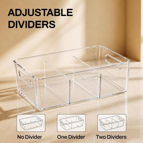 Mpotmiy 6-Pack Pantry Organizers and Storage, Clear Fridge Organizer Bins | Clear stackable plastic bins with removable dividers for packets, snacks, pouches and spices in pantry, fridge or freezer.