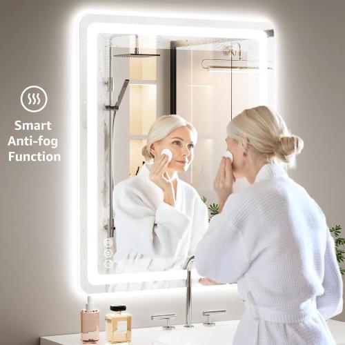 20L x 28W Led Bathroom Mirror with Lights, Anti-Fog & Tri-Color Lighting - Wall Mounted Shaving Mirror with Touch Sensor, Waterproof & Smart LED Vanity Mirror,Tempered Glass, Dimmable Smart Mirror