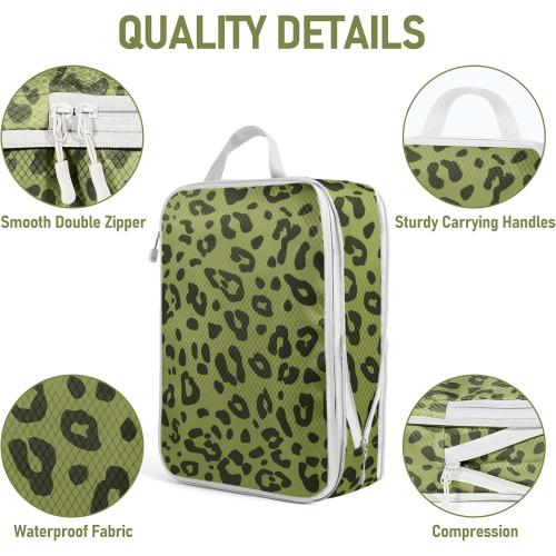 4 Set Compression Packing Cubes For Travel Bags Organizer For Luggage Suitcase Organizer, Compression Bags For Travel Accessories Luggage Storage Set (4 Pcs, Green Leopard)