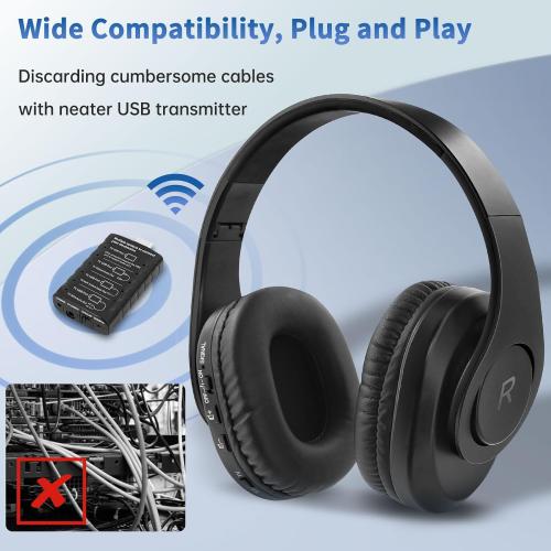 WallarGe Wireless Headphones for TV Watching, Comfortable for Seniors with Bluetooth 5.3, Easy Setup Headphones with USB Transmitter, 25 Hours Play and No Audio Delay