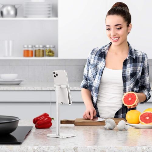 OMOTON Cell Phone Stand, Adjustable Angle Height Desk Phone Dock Holder for iPhone Air 17 Pro Max/Plus/XS/XR, Samsung Galaxy S20 / S10 / S9 / S8 and Other Phones (3.5-7.0-Inch),Silver/White***