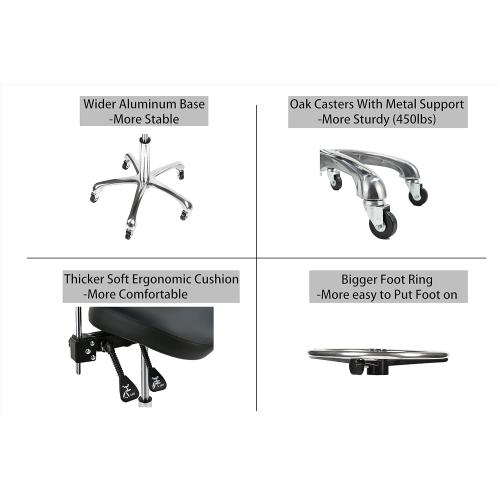 Saddle Stool Rolling Chair with Back Support Swivel Adjustable Height Ergonomic Thick Seat Cushion with Wheels for Nail Lash Tech Esthetician Tattoo Artist Salon Hair Cutting Stylist Black