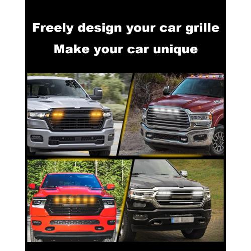 LED Grill Lights for Dodge Ram 2025 2024-2019 Grille Raptor Lights Ram 1500 2500 3500 Accessories Front Grille Trims,4pcs (Yellow)