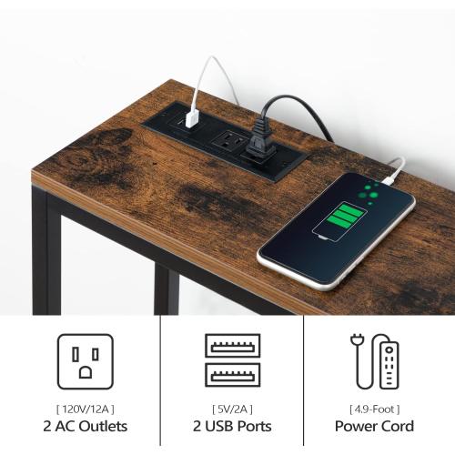 Size 70.9'' Console Table with Power Outlet, Narrow Sofa Table, Industrial Entryway Table with USB Ports, Behind Couch for Entryway, Hallway, Foyer, Living Room, Rustic Brown CTHR18E01Z1