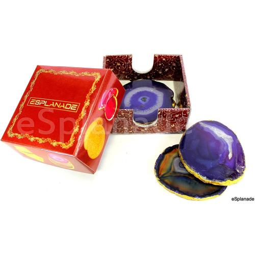 eSplanade Natural Agate Coasters Bar Beer Coffee Tea Coaster - Set of 4 Coasters - Perfect Table Accessories Tableware (Blue)