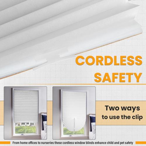 6 Packs Cordless Pleated Light Filtering Window Shade 36 in x 72 in Easy to Cut and Install, White, Paper Blinds with 12 Clips