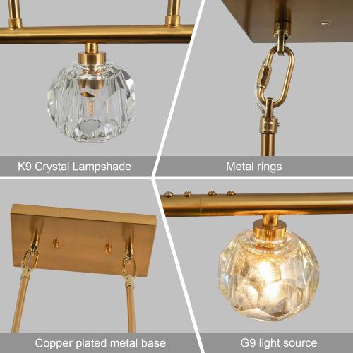 TANIN Kitchen Island Lighting Fixture, Dining Room Over Table 5 Lights Chandeliers, Height Adjustable Gold Crystal Shade Chandelier Farmhouse Pendant for Lighting Foyer Hallway Living Room -47.6