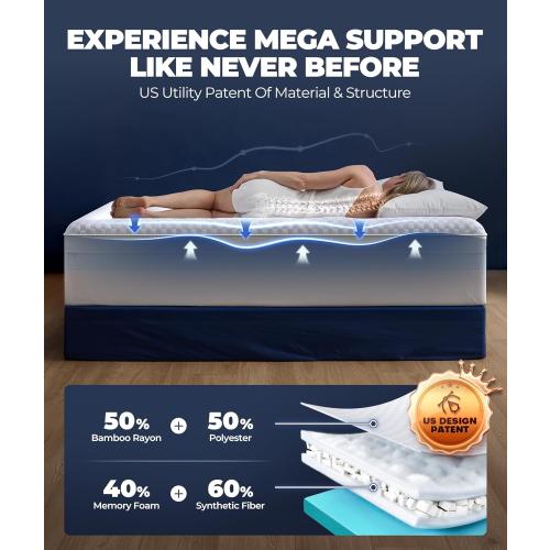5 Inch Mega Support Memory Foam Queen Mattress Topper for Pressure Relief, Dual Layer 2.5 Pillow Top Mattress Topper Queen Plus 2.5 Cooling Gel Infused Memory Foam Mattress Pad