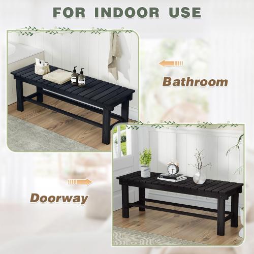 Black Outdoor Garden Bench, Wood Patio Bench Weatherproof Outdoor Backless Bench, Anti-Corrosion and Anti-Rust Garden Benches for Garden Lawn Porch Park Backyard
