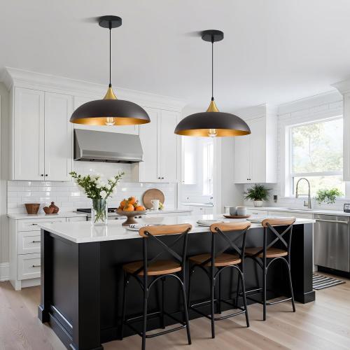 Eustace Oversized 17.8 Gold Accent Pendant Light, Farmhouse Hanging Lamp | Oversized 17.8 Dome pendant light and matte gold interior, adjustable height 10-75 for kitchen island, dining table
