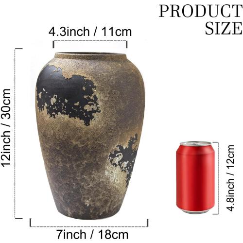 Ceramic Rustic Vases for Centerpieces,11 inch Decorative Terracotta Flower Terracotta vase for Home Decor,Farmhouse,Living Room,Table,Neutral,Waterproof