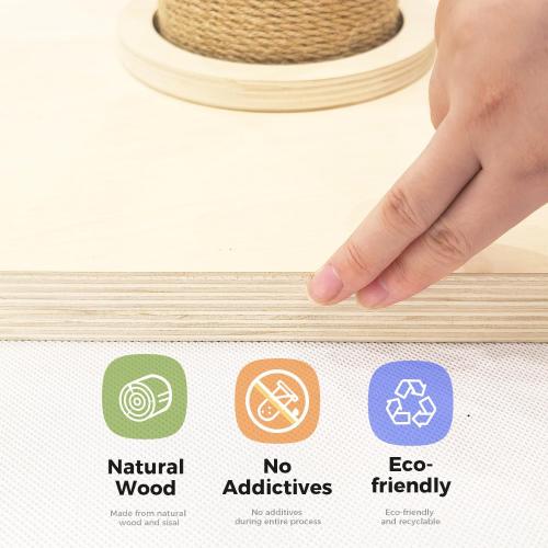 TINYBEAST Wooden Cat Scratching Post, Sturdy 35'' Tall Natural Sisal Cat Scratcher with Thick Solid Wood Base for Adult Cats Indoor, Jumbo Durable Stable Cat Scratcher Tower