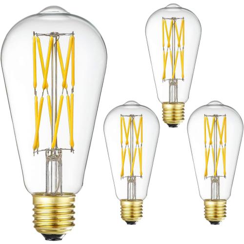 LED Edison Bulb Dimmable 12W 3000K Soft White 1200LM, 100W Equivalent E26 Medium Base, ST64 Vintage LED Bulbs, 360 Degree Beam Angle, Clear Glass, Pack of 4.