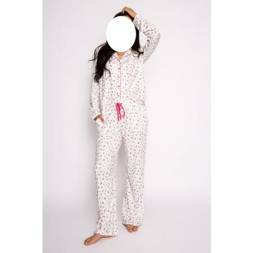 Women XL Y2k 2 Piece Floral Pajamas Button Down Long Sleeve Wide Leg Lounge Set Cute Pjs Loungewear Sleepwear
