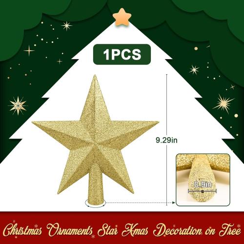 Leuceiy Christmas Tree Topper 10 Inch,Glitter Christmas Ornaments Star Xmas Decoration on Tree for Holiday Ornament or Home Decor(Gold)