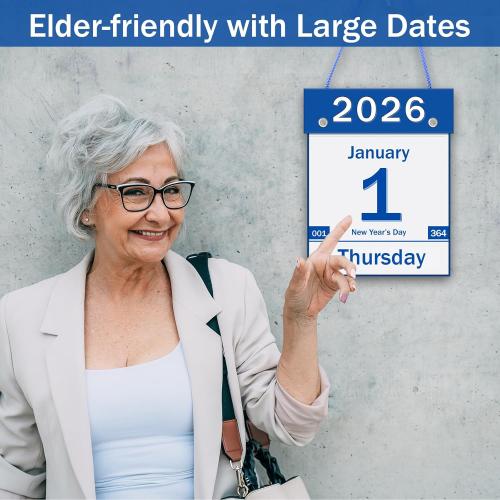 2026 Daily Wall Calendar, Page per Day with Large Print Dates, 365 Day Tear off Wall Calendar for Seniors Gift Home Office School Dorms, 8.5 x 6, Tear Away Calendars with Hanging String, Blue