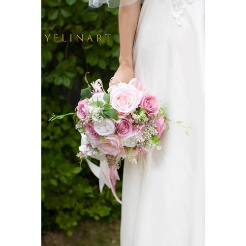 10 Inch Dusty Rose Wedding Bouquets for Bride Artificial Roses Flower Cascading Cascade Bridal Bouquet for Rustic Boho Fall Vintage Wedding Ceremony Party and Anniversary