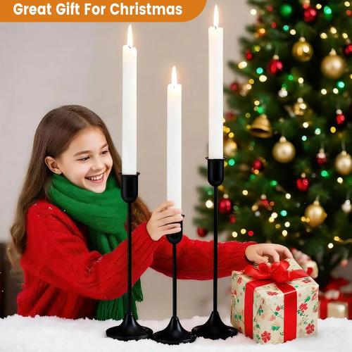 Candle Holder - 3 PCS Candlestick Holders - Vintage Candle Stick Holder - Modern Decorative Centerpiece - Cozy Atmosphere Gift for Home Decor, Wedding, Black Taper
