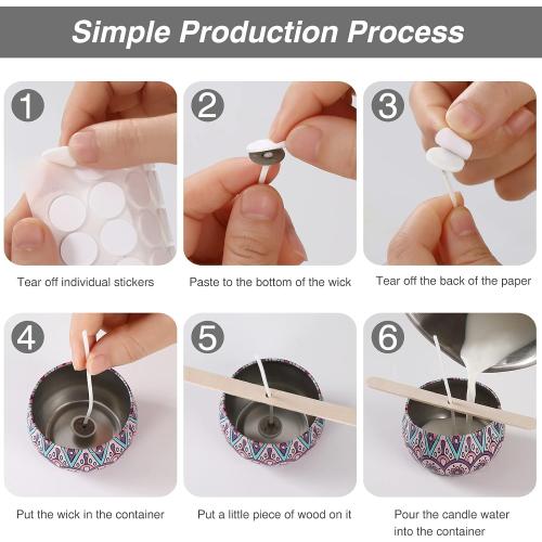 300Pcs Functional Smokeless Candle Wicks - Pre Waxed Cotton Wick with Metal Sustainer Tabs for Pillar Candle Making and DIY, 9cm/3.5in, 15cm/6in, 20cm/8in